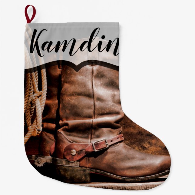Personalized Stocking Cowboy Boots Barn Wood Rusti (Front)
