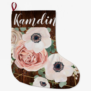 Personalized Stocking Geometric Garden Rose Barn