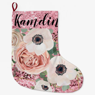 Personalized Stocking Geometric Garden Rose Glitte
