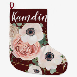Personalized Stocking Geometric Garden Rose Wine