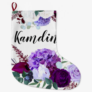 Personalized Stocking Lavender Hibiscus on White