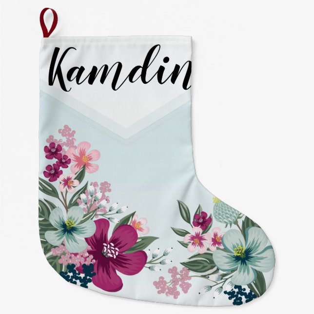 Personalized Stocking Tropical Flower on Blue Ombr (Front)