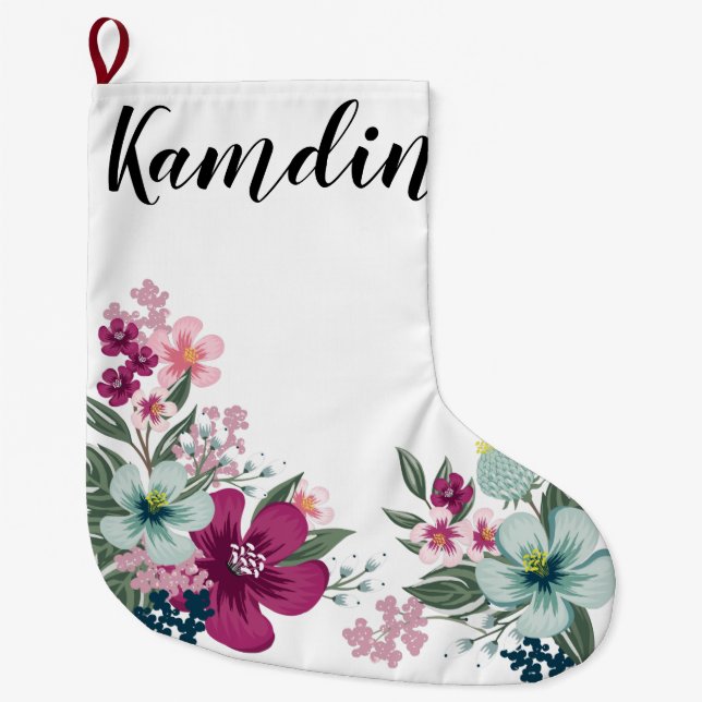 Personalized Stocking Tropical Flower on White (Front)