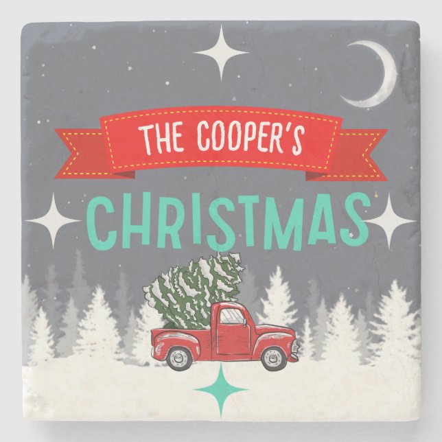 Personalized Stone Christmas Tree Coaster (Front)