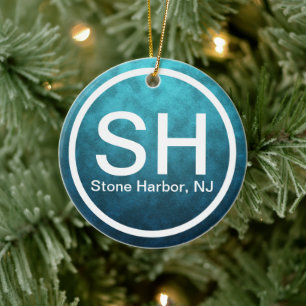 Personalized Stone Harbour NJ SH Beach Christmas Ceramic Ornament