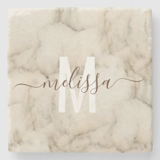 Personalized Stone Monogram Marble Handwritten Coaster (Front)