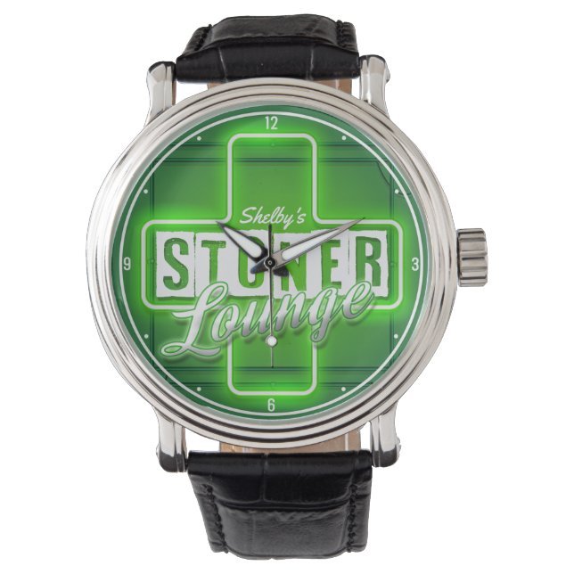 Personalized Stoner Lounge NAME Faux Neon Bar  Watch (Front)