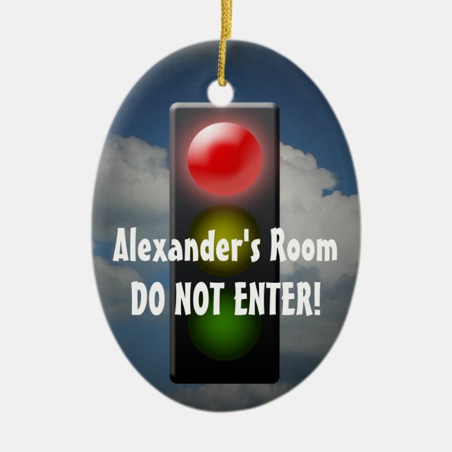 Personalized Stop / Go Door Hanger, Traffic Light Ceramic Ornament (Front)