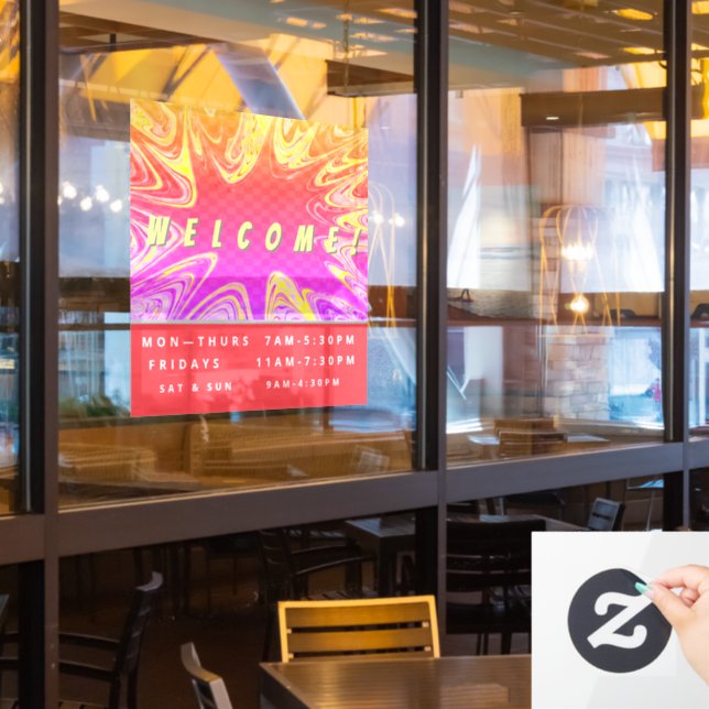 Personalized  Store Hours Welcome Window Cling (Restaurant Window)