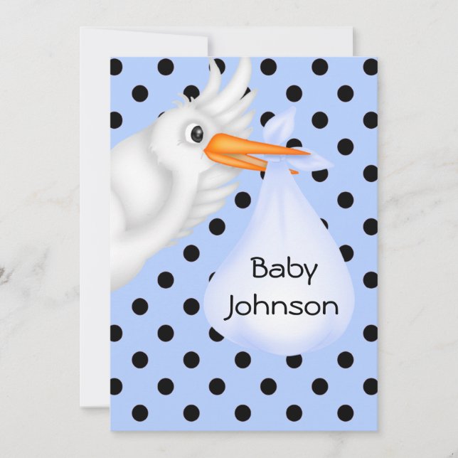 Personalized Stork Baby Boy Shower Invitation (Front)