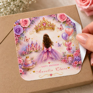 Personalized Storybook Princess Birthday Square Sticker