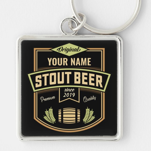 Personalized Stout Dark Beer Brewing Label Bar   Keychain (Front)