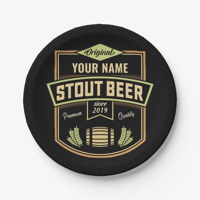 Personalized Stout Dark Beer Brewing Label Bar  Paper Plate (Front)