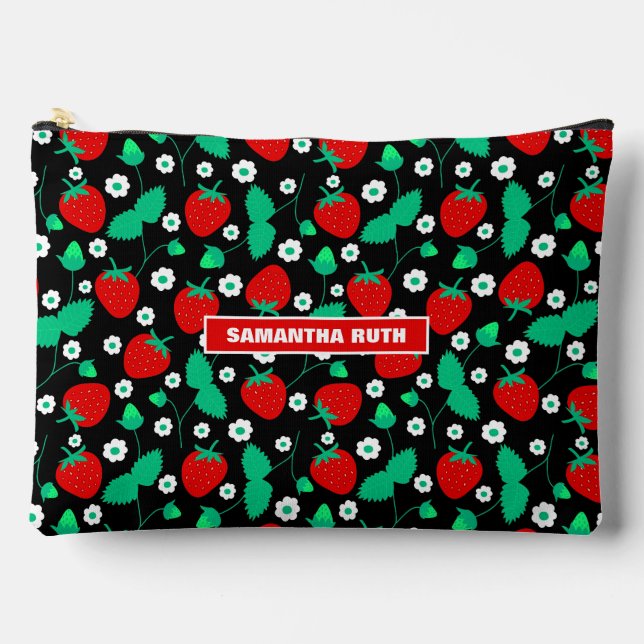 Personalized Strawberry and Daisy Flowers  Accessory Pouch (Front)