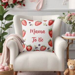 Personalized Strawberry Baby Shower Mama-to-Be Throw Pillow