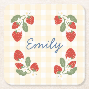 Personalized Strawberry Berry Sweet Party Picnic Square Paper Coaster