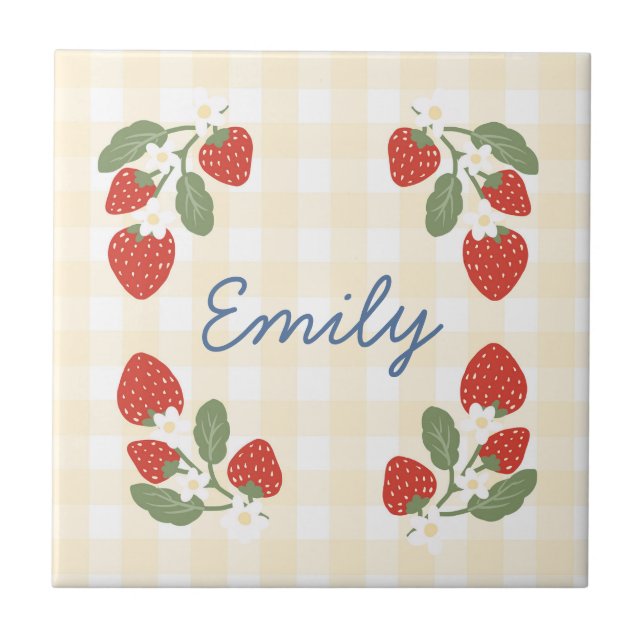 Personalized Strawberry Berry Sweet Party Picnic Tile (Front)