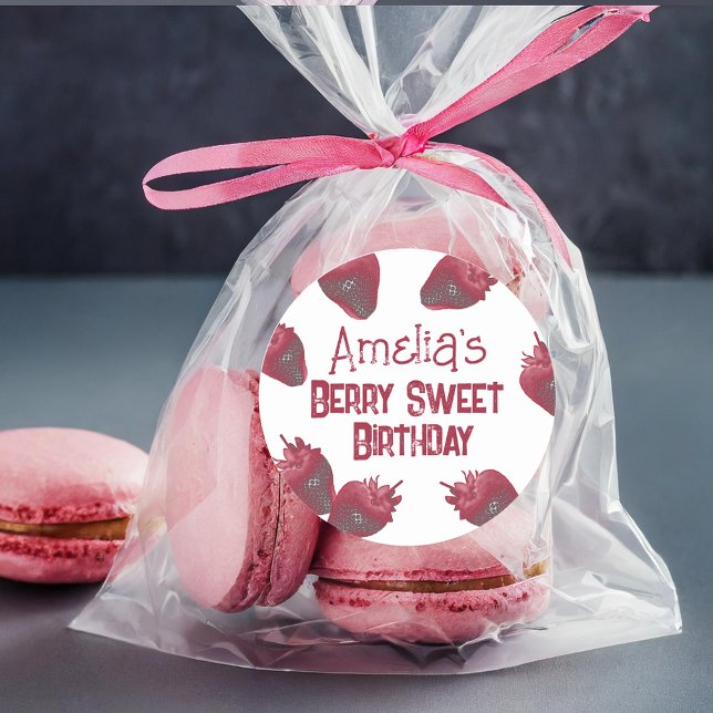 Personalized Strawberry Birthday Classic Round Sticker (Creator Uploaded)