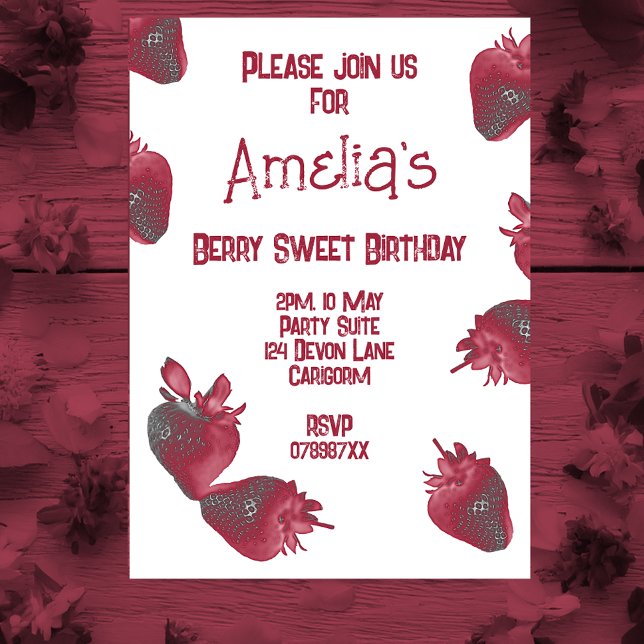 Personalized Strawberry Birthday Invitation (Creator Uploaded)