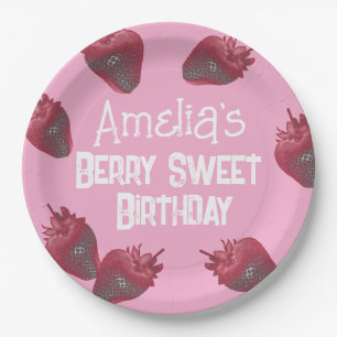 Personalized Strawberry Birthday Paper Plate