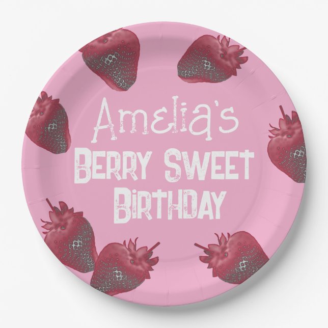 Personalized Strawberry Birthday Paper Plate (Front)
