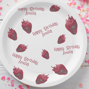 Personalized Strawberry Birthday Paper Plate