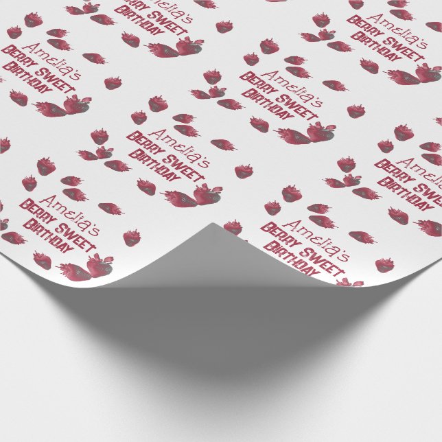 Personalized Strawberry Birthday Wrapping Paper (Corner)