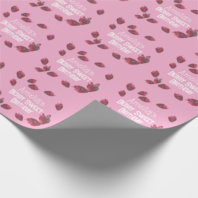 Personalized Strawberry Birthday Wrapping Paper (Corner)