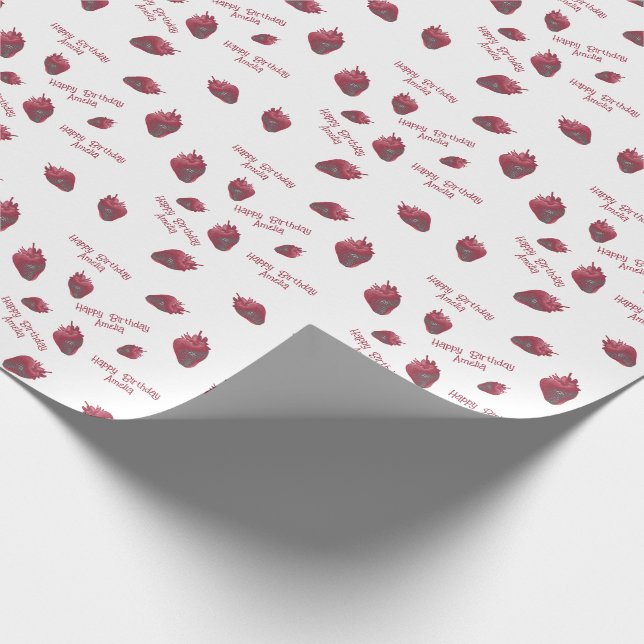 Personalized Strawberry Birthday Wrapping Paper (Corner)