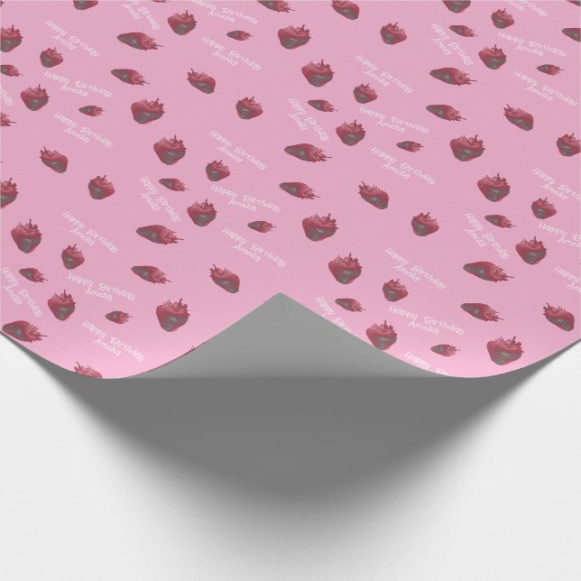 Personalized Strawberry Birthday Wrapping Paper (Corner)