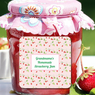 Personalized Strawberry Blossoms Pattern Jam Square Sticker