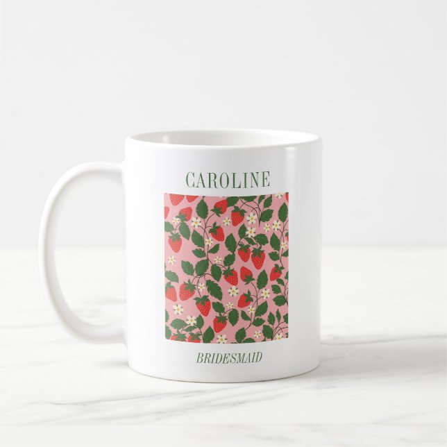 Personalized Strawberry Bridesmaid Gift Vintage Coffee Mug (Left)