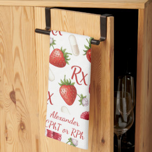 Personalized Strawberry & Capsule Pharmacy Kitchen Towel