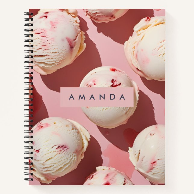 Personalized Strawberry Cream Swirl Aesthetic Notebook (Front)
