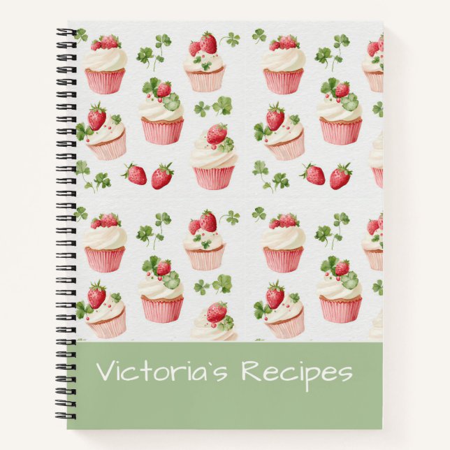 Personalized Strawberry Cupcake Recipe Notebook (Front)