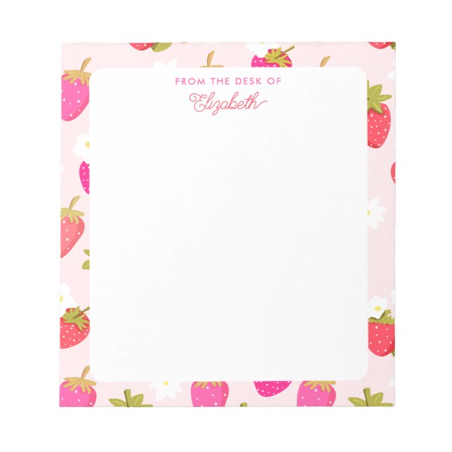 Personalized Strawberry Cute Pink Berry Floral Notepad (Front)