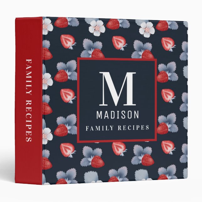 Personalized Strawberry Floral Recipe Monogram Binder (Front/Spine)