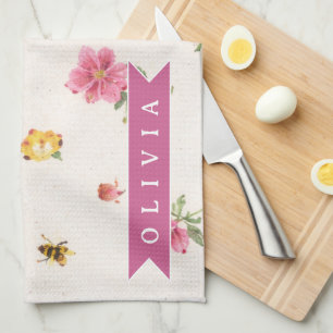 Personalized Strawberry Garden Bee Cottagecore Kitchen Towel