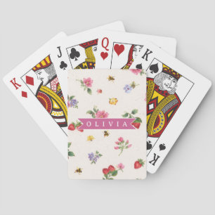 Personalized Strawberry Garden Bee Cottagecore Playing Cards