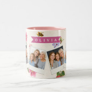 Personalized Strawberry Garden Bee Cottagecore Two-Tone Coffee Mug