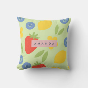 Personalized Strawberry Lemon Blueberry Fruit Throw Pillow