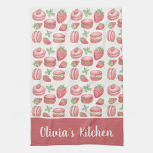 Personalized Strawberry Macaron Kitchen Towel