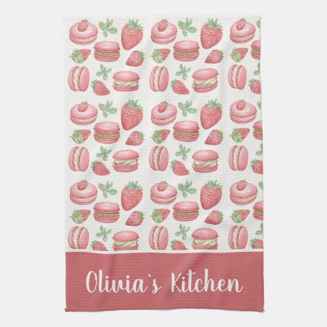 Personalized Strawberry Macaron Kitchen Towel  (Vertical)