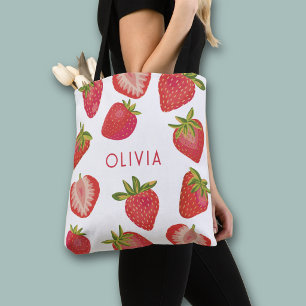 Personalized Strawberry Name Tote Bag