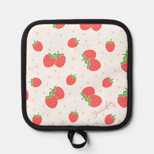 Personalized Strawberry Oven Mitt Cute Custom Kitc Pot Holder (Front)