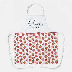 Personalized Strawberry Pattern Kitchen Bakery Apr Apron