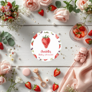 Personalized Strawberry Sweet Baby Shower Round Paper Coaster