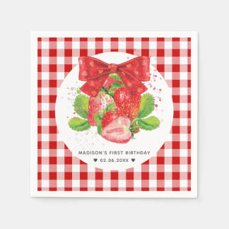 Personalized Strawberry Theme Birthday Cute Summer Napkin