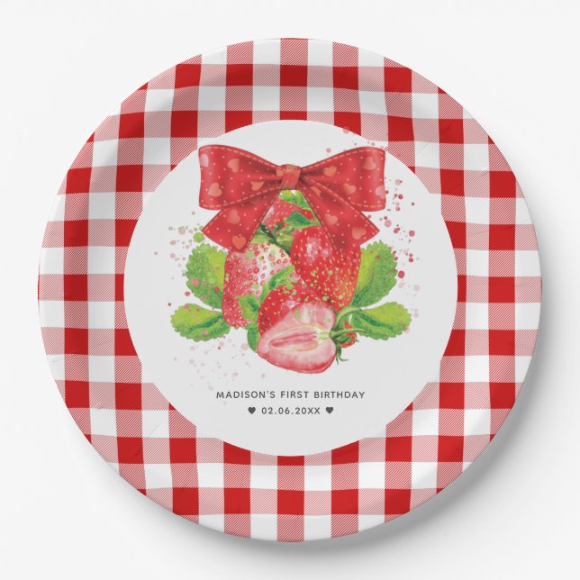 Personalized Strawberry Theme Birthday Cute Summer Paper Plate (Front)