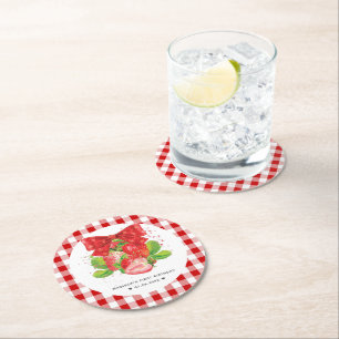Personalized Strawberry Theme Birthday Summer Round Paper Coaster